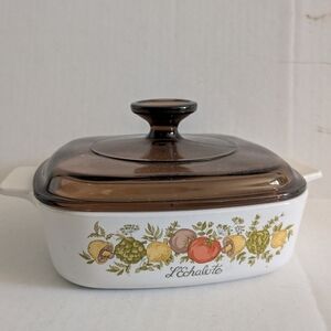 Vintage Corning Ware Spice of Life  L'Echalote Casserole dish with lid.